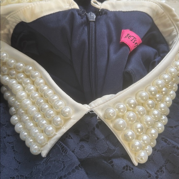 BETSEY JOHNSON Faux Pearl Collar Fit &Flare Dress cottagecore size 6 blue Lacey - Picture 14 of 16